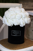 Black Roses I, welurowy flowerbox z różami, wys.38cm, śr.30cm