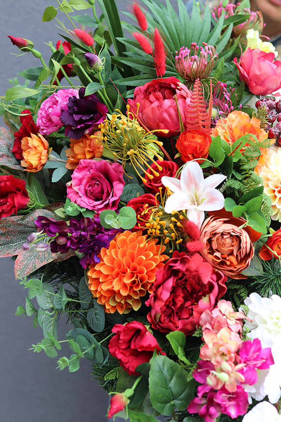 Jesienna Rewia, komplet barwnych dekoracji nagrobnych, wiązanka + bukiet