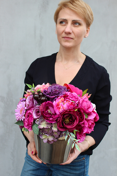 kompozycja kwiatowa, Leokadia, wys.30cm, szer.30cm