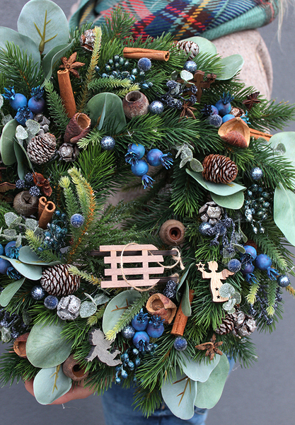 Natural Blue, tradycyjny świąteczny wianek, śr.40cm 