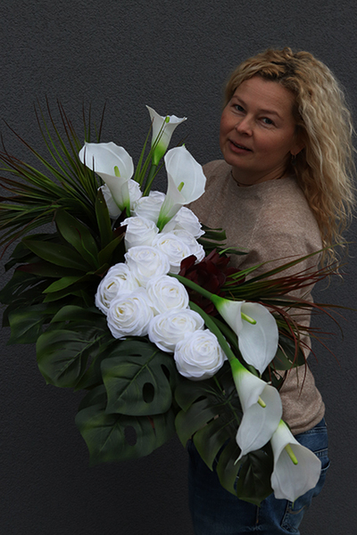 Bliskość, zestaw dekoracji nagrobnych, bukiet w wazonie & kompozycja, 2szt.