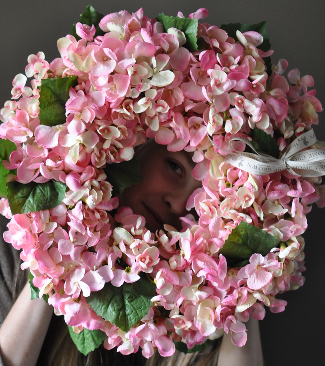 Bladoróżowa Hortensja wianek na drzwi, śr.40cm 