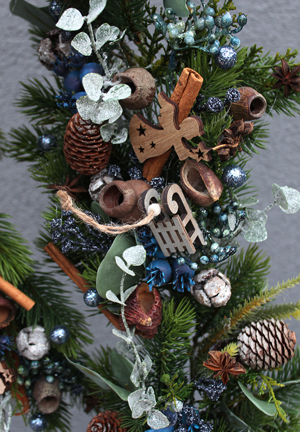 girlanda & wianek Natural Blue, komplet dekoracji świątecznych, śr.40cm/dł.180cm