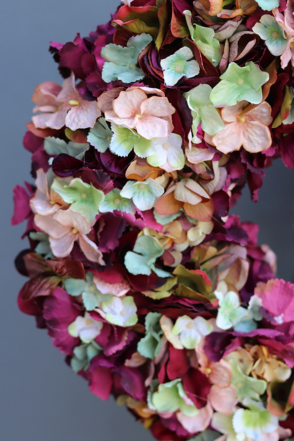 Jesienne Hortensje 3, barwny wianek na drzwi, śr.40cm 