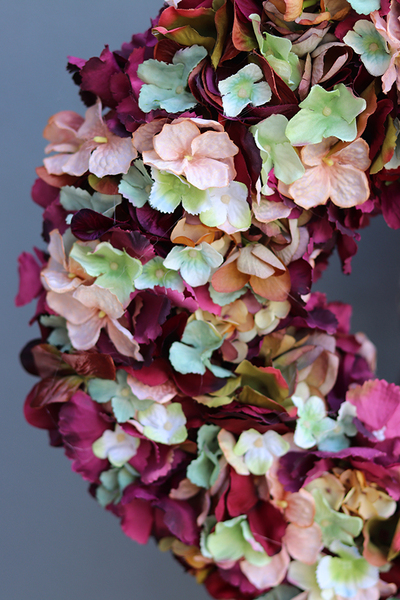 Jesienne Hortensje 3, barwny wianek na drzwi, śr.40cm 