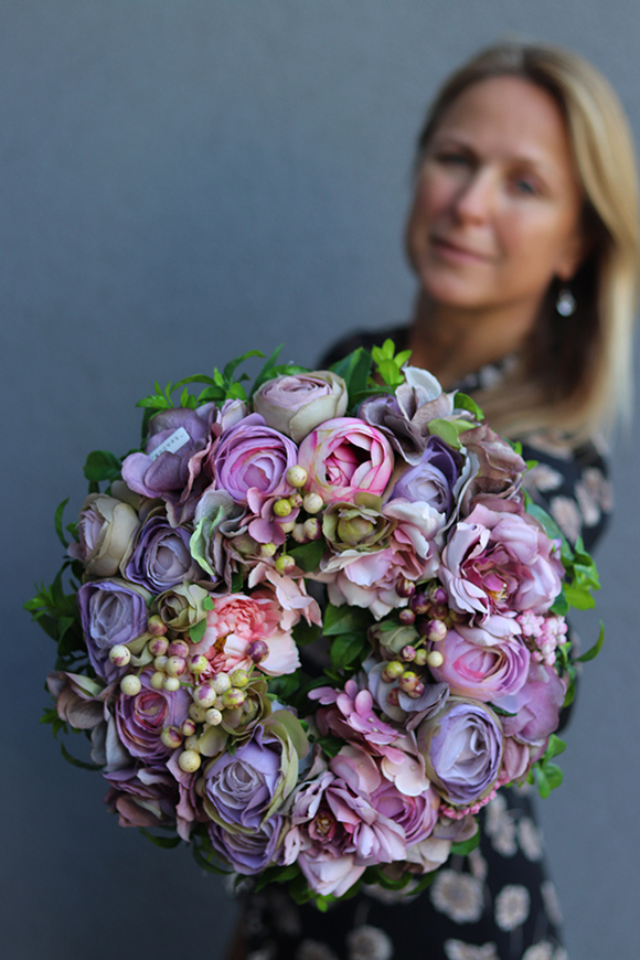 bogaty fioletowy wianek kwiatowy, Fiolettina Arkadia, śr.30cm