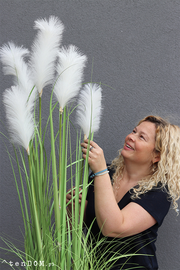 Delano New, kompozycja w białej donicy z trawami,wym.185cm