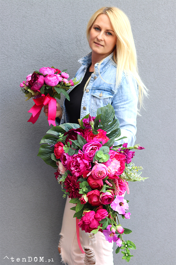 Burgund, ciemno-różowa kompozycja nagrobna, dł.70cm