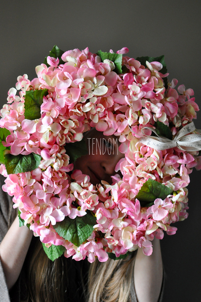 Bladoróżowa Hortensja wianek na drzwi, śr.40cm 