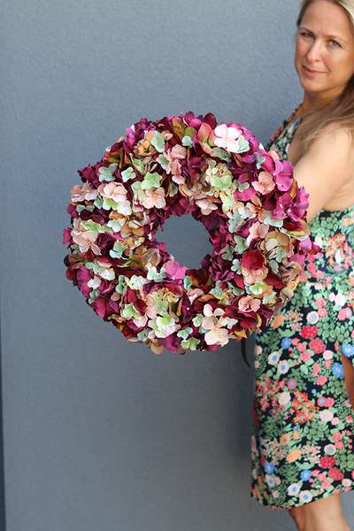 Jesienne Hortensje 3, barwny wianek na drzwi, śr.40cm 