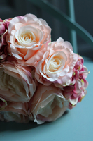 bukiet różowo-wiśniowych hortensji i róż, Ciemna Taormina New, wys.30cm