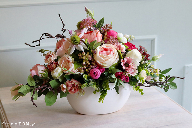 Abella New kompozycja kwiatowa w białej misie, wym.38x50cm