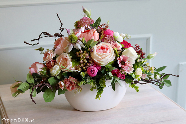 Abella New kompozycja kwiatowa w białej misie, wym.38x50cm