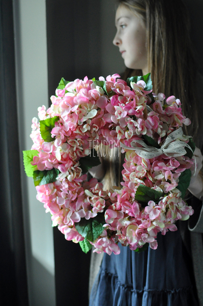 Bladoróżowa Hortensja wianek na drzwi, śr.40cm 