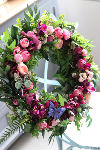 bogaty fioletowy wianek na drzwi, Clemence 2, śr.42cm