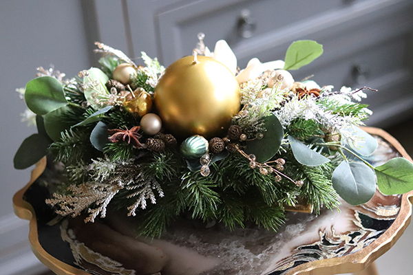 bożonarodzeniowy stroik, Złota Wigilia, wym.17x45cm 