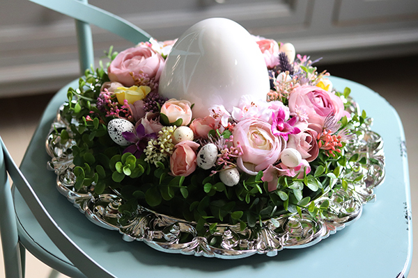 Teruna, wielkanocny stroik z porcelanowym jajem, śr.33cm