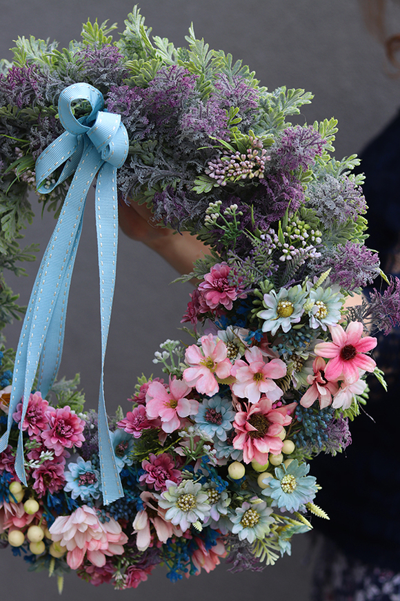 dekoracyjny wianek Margerytki Lavender, śr.40cm  