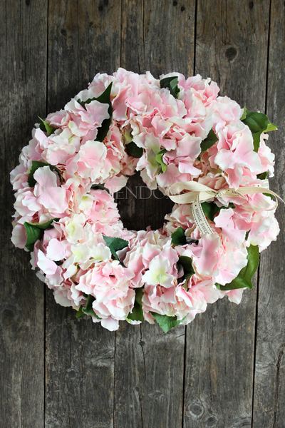 Bladoróżowa Hortensja wianek na drzwi, śr.40cm 