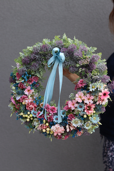 dekoracyjny wianek Margerytki Lavender, śr.40cm  