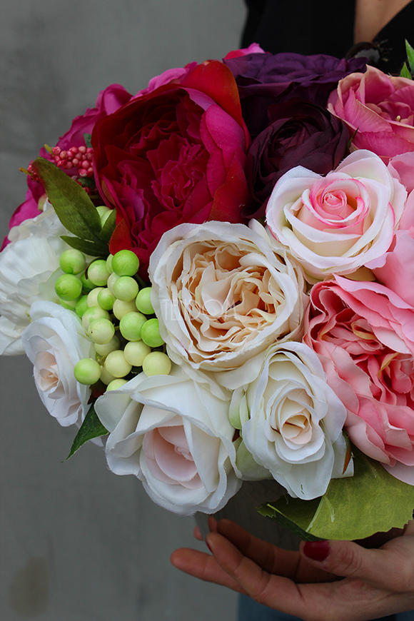 kompozycja kwiatowa, Leokadia, wys.30cm, szer.30cm