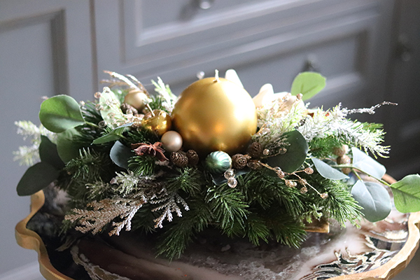 bożonarodzeniowy stroik, Złota Wigilia, wym.17x45cm 