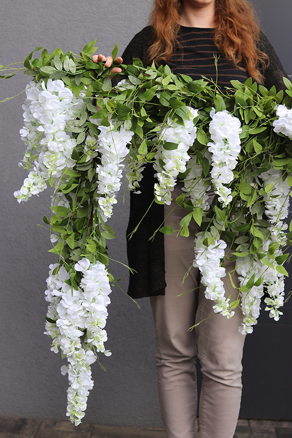 elegancka girlanda z białymi kwiatami, Wisterianna Cascada, dł.100cm