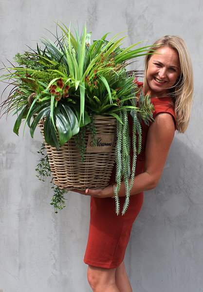 Dellana, kosz z sukulentami i trawami, wys.75cm 