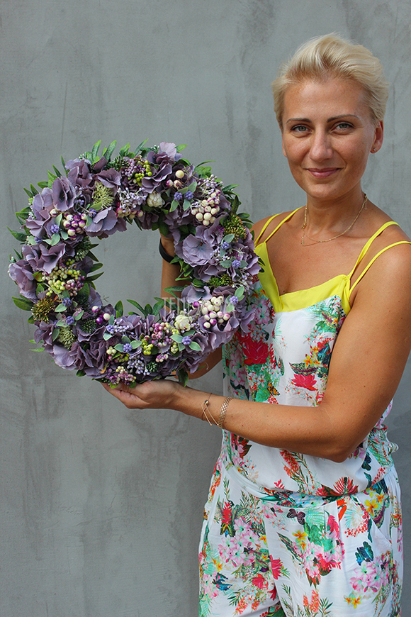 prześliczny wianek na drzwi Fioletowa Łąka, śr.36cm 