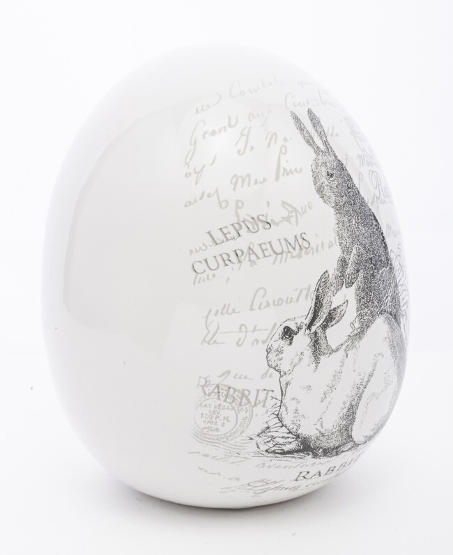 OD RĘKI ceramiczna dekoracja wielkanocna / figurka jajo, Zajączek A, wym.16x12x12cm