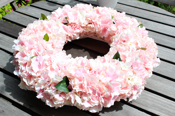 Bladoróżowa Hortensja wianek na drzwi, śr.60cm  