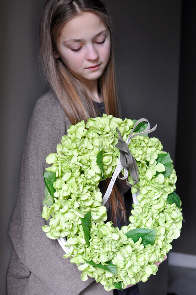 piękna Zielona Hortensja wianek na drzwi, śr.40cm 