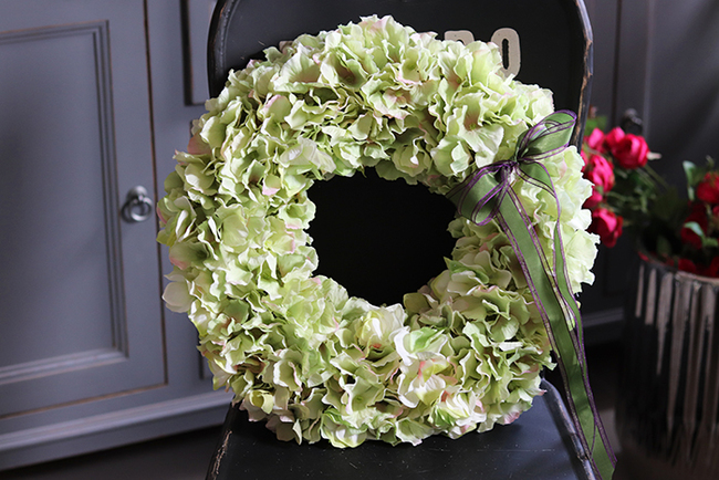 gęsty wianek na drzwi, Zielona Hortensja New 2, śr.40cm 