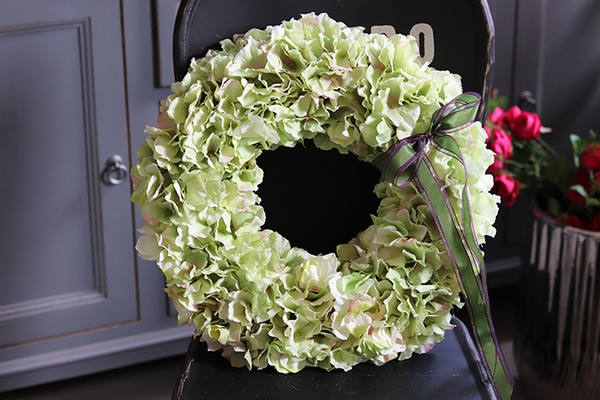 gęsty wianek na drzwi, Zielona Hortensja New 2, śr.40cm 