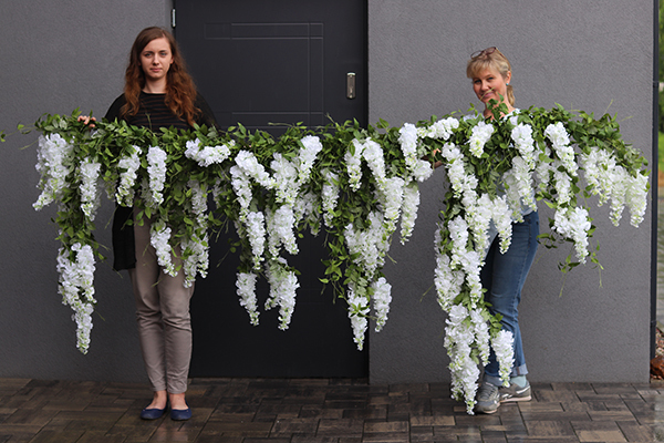 elegancka girlanda z białymi kwiatami, Wisterianna Cascada, dł.100cm