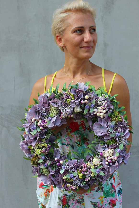 prześliczny wianek na drzwi Fioletowa Łąka, śr.36cm 