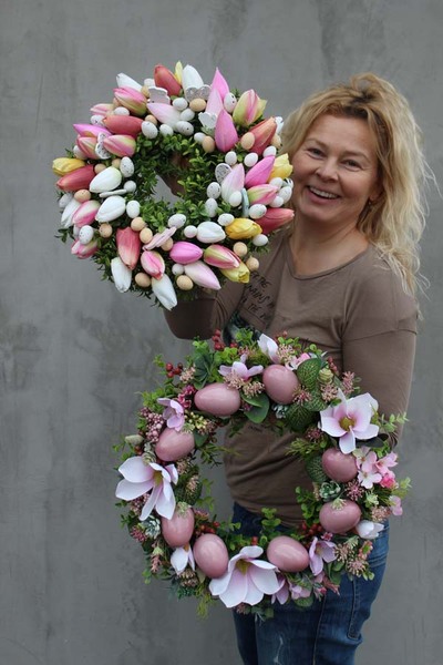 wielkanocny wianek na drzwi Różowe Pisanki 38 cm