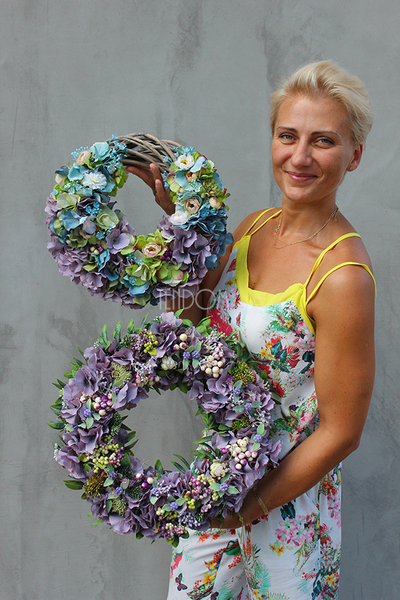 prześliczny wianek na drzwi Fioletowa Łąka, śr.36cm 