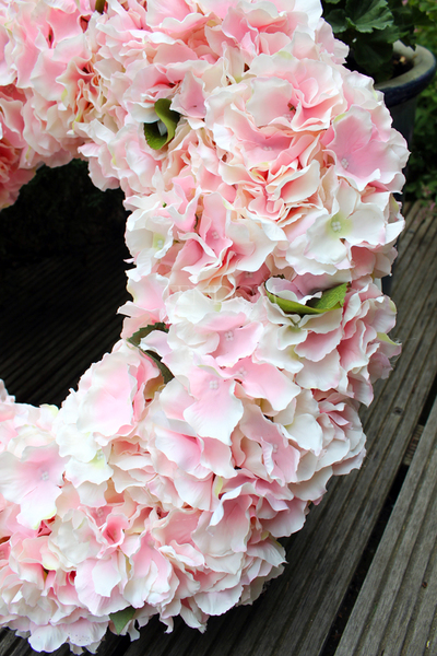 Bladoróżowa Hortensja wianek na drzwi, śr.60cm  