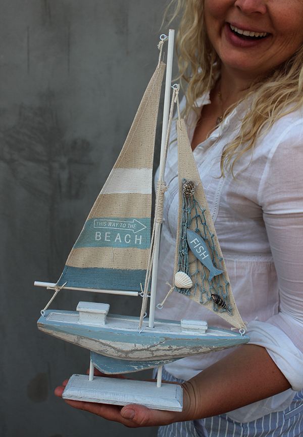 figurka drewniana żaglówka Boat, wys.42cm