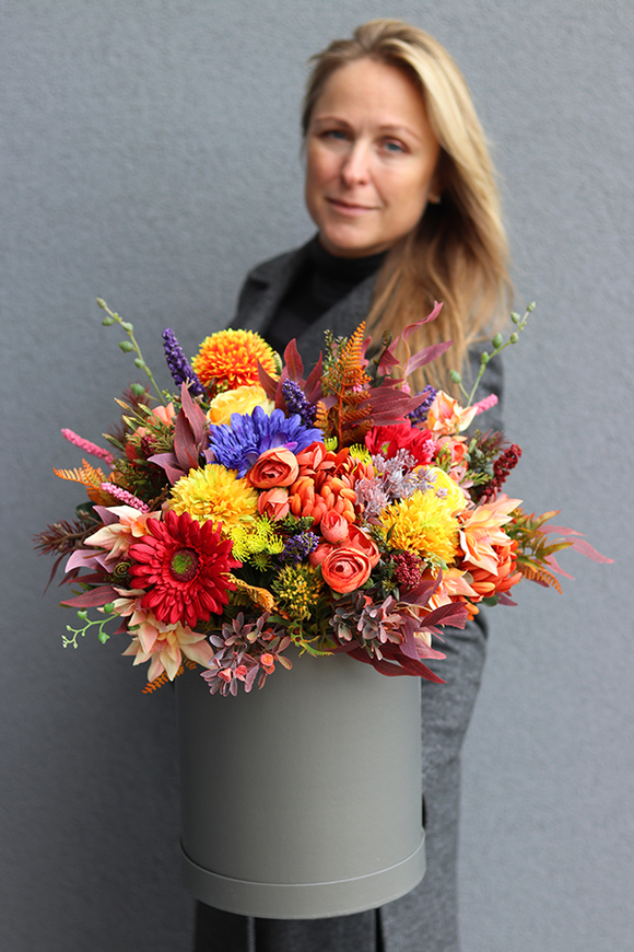 Jesienne Marzenie, kompozycja kwiatowa / bukiet / Flowerbox wys.44cm