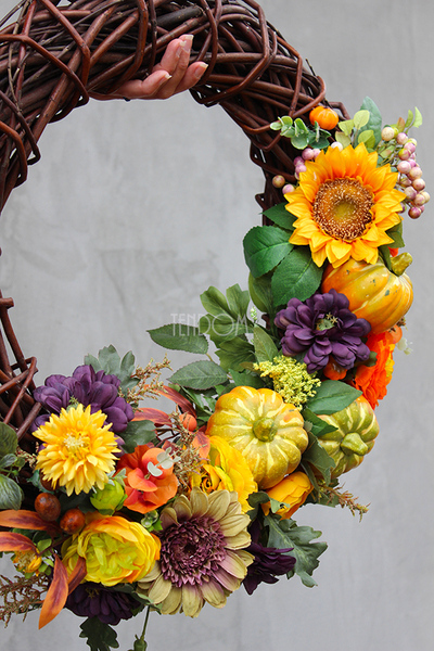 Jesienne Dynie cudowny wianek na drzwi, śr.50cm