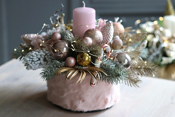 atrakcyjny świąteczny flowerbox, Pudrovy Glamour, wys.25cm 