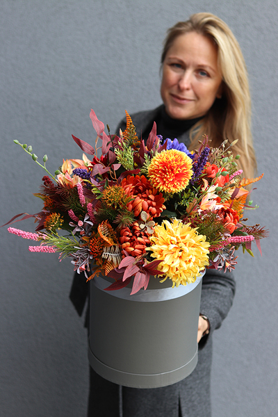 Jesienne Marzenie, kompozycja kwiatowa / bukiet / Flowerbox wys.44cm