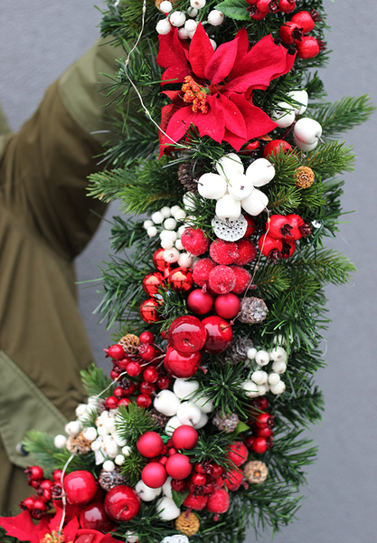 świąteczna girlanda White&Red, dekoracja na stół kominek balustradę, dł 1m 