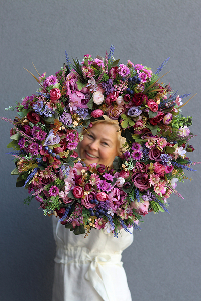 atrakcyjny kwiatowy wianek, Jesień we Wrzosach, śr.45cm 