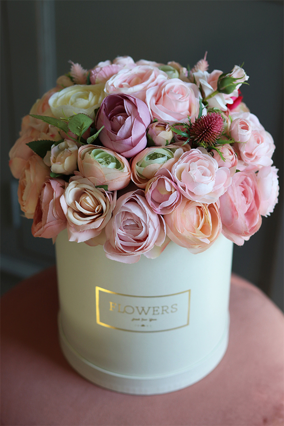flowerbox z różowymi kwiatami, Pink Sulina 2, wys.23cm