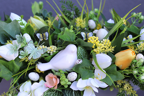 elegancka wielkanocna kompozycja / stroik, Perona, dł.35cm