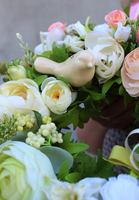 delikatny letni wianek z ceramicznym ptaszkiem, Klessi, śr.28cm 