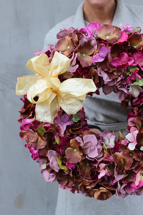 dekoracyjny wianek z hortensją, Jesienny Dom, śr.40cm 